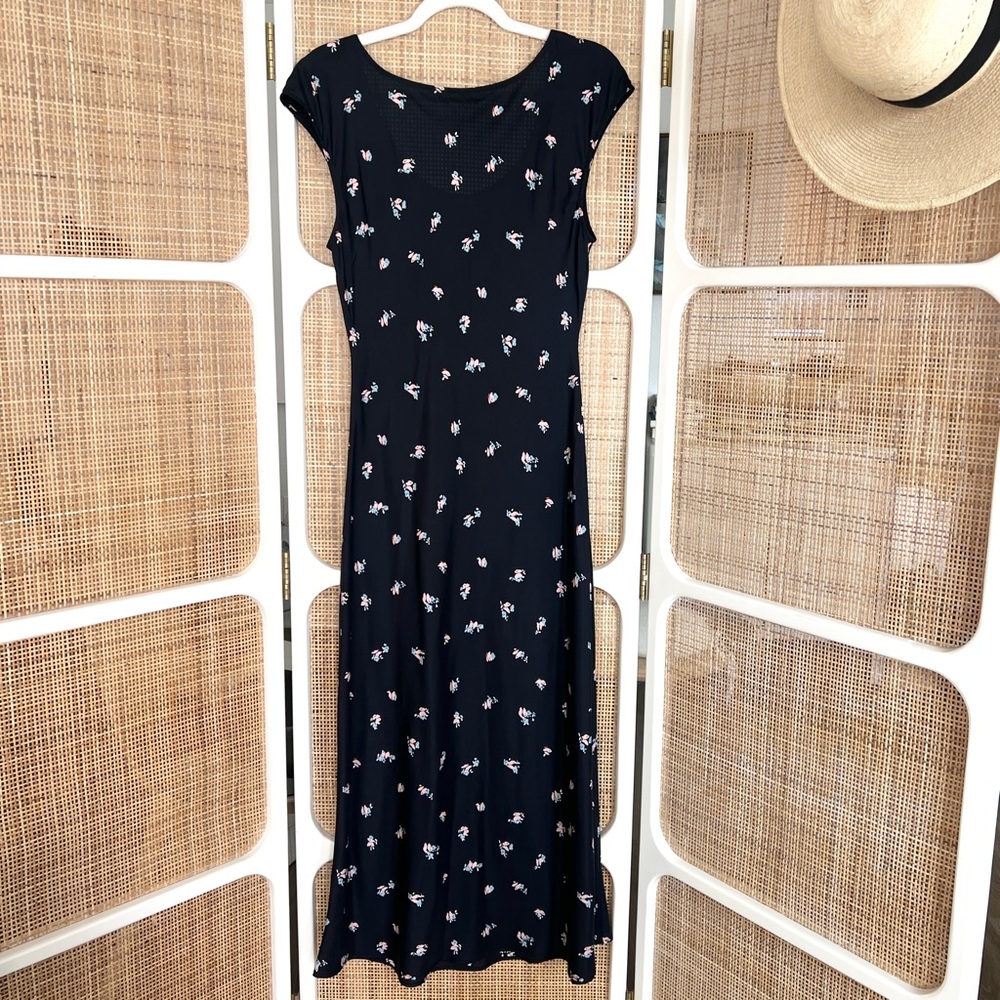 Ciao Lucia Navy Maxi Dress with Small Pink & White Floral Print